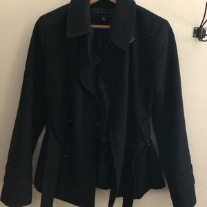 Black pea coat with belt, Small